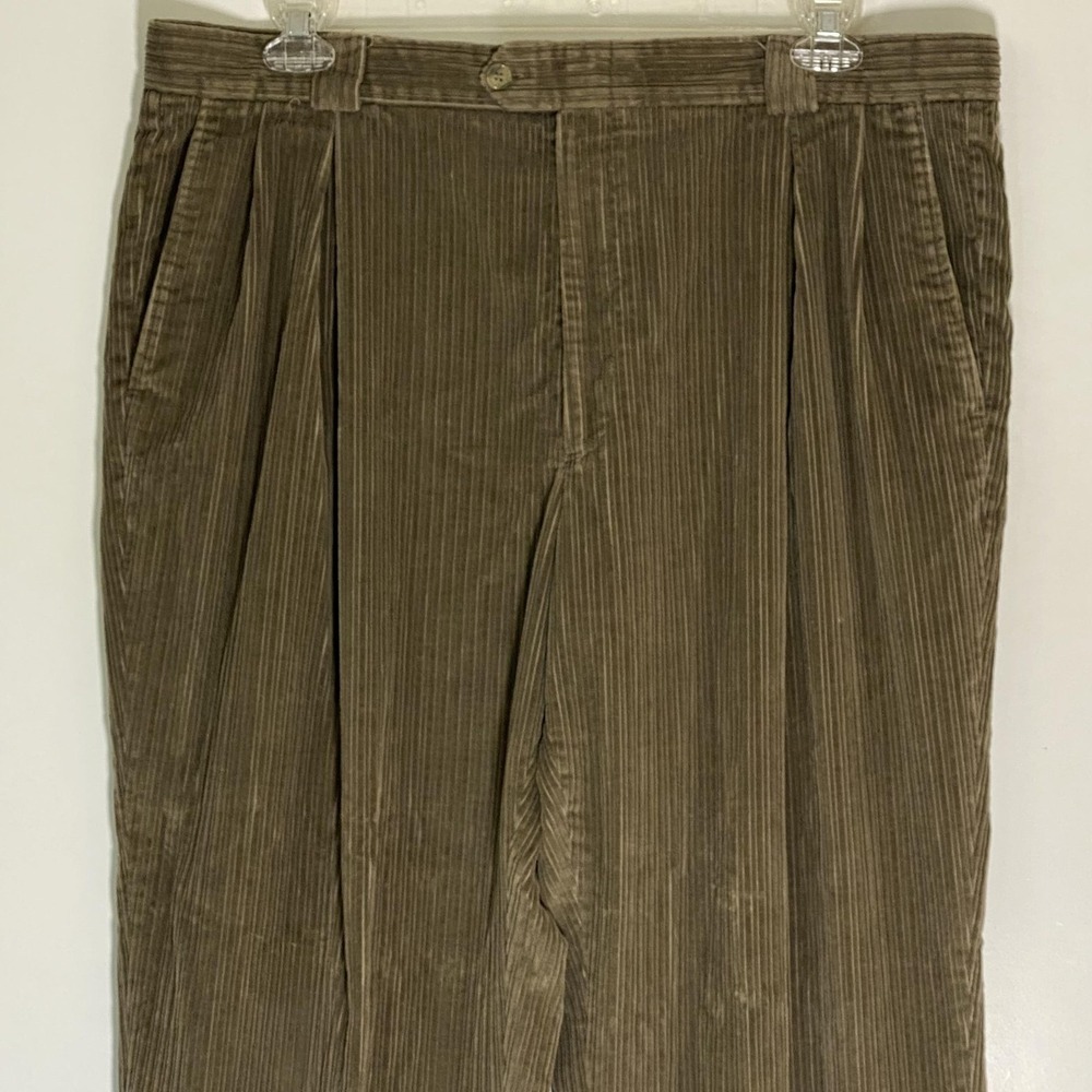 Saks Fifth Avenue Pants Mens 39x30 Brown Corduroy Pleated Cuffed Dress Pants - Picture 2 of 16